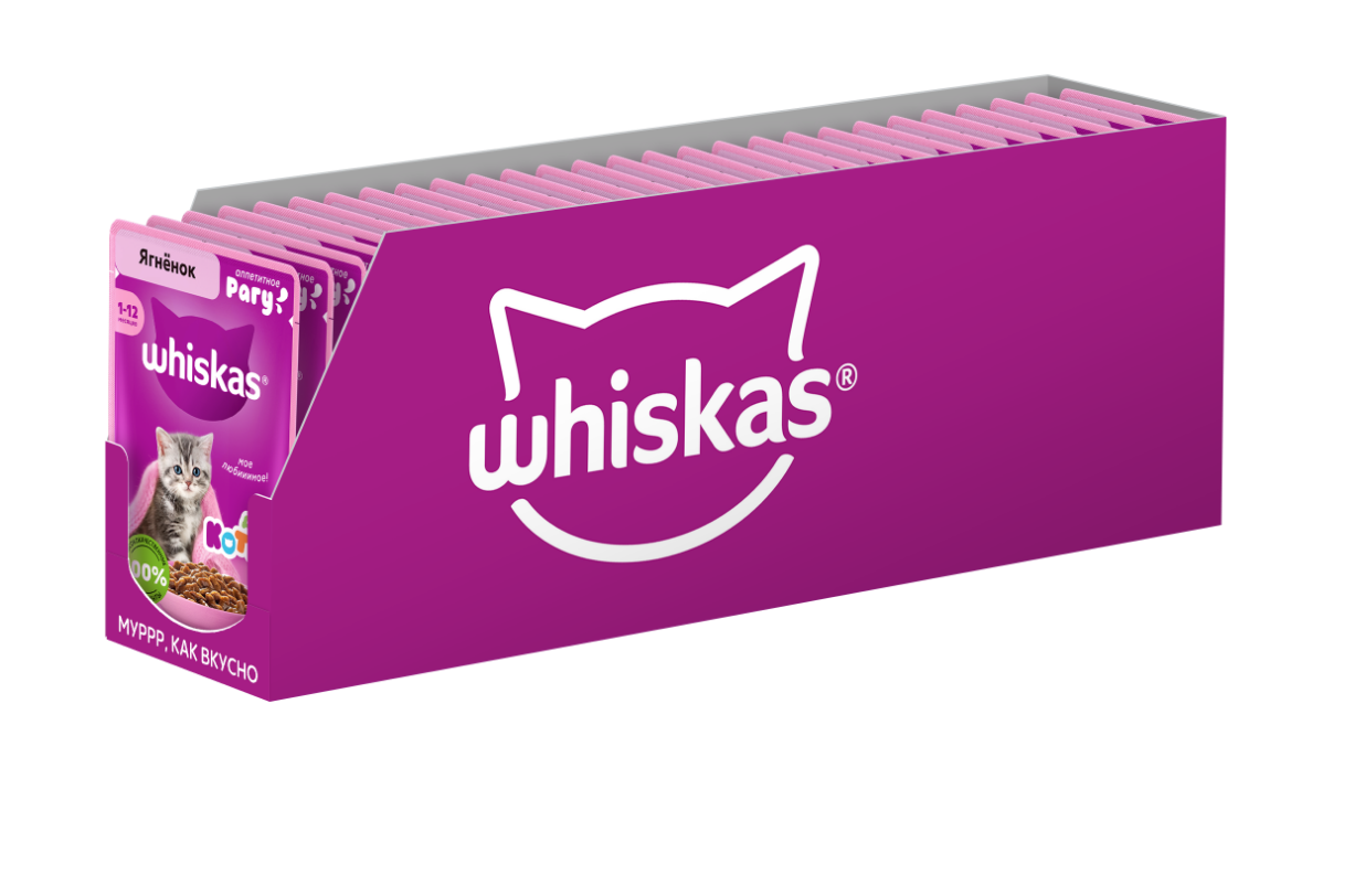 Влажный корм WHISKAS® для котят от 1 до 12 месяцев, рагу с ягненком, 28 шт по 75г — фото 1