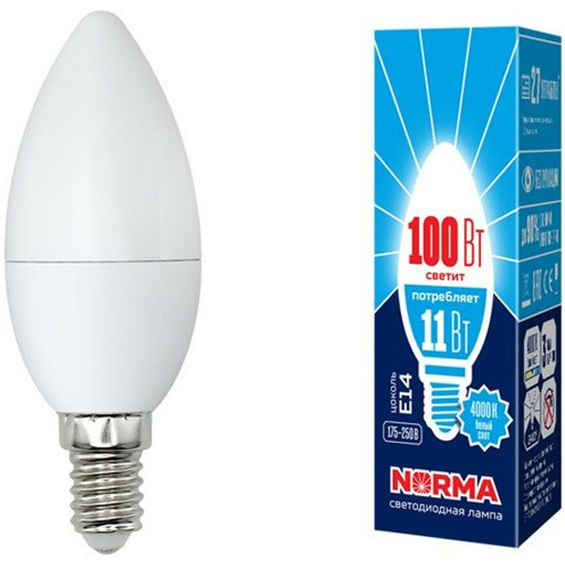 Лампа Volpe LED-C37-11W E14 11Вт 900лм 25000ч свеча светлый