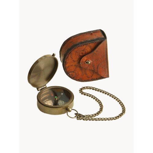 Компасс Nautical, сувенирный, карманный, кожаный, латунный, со стеклом