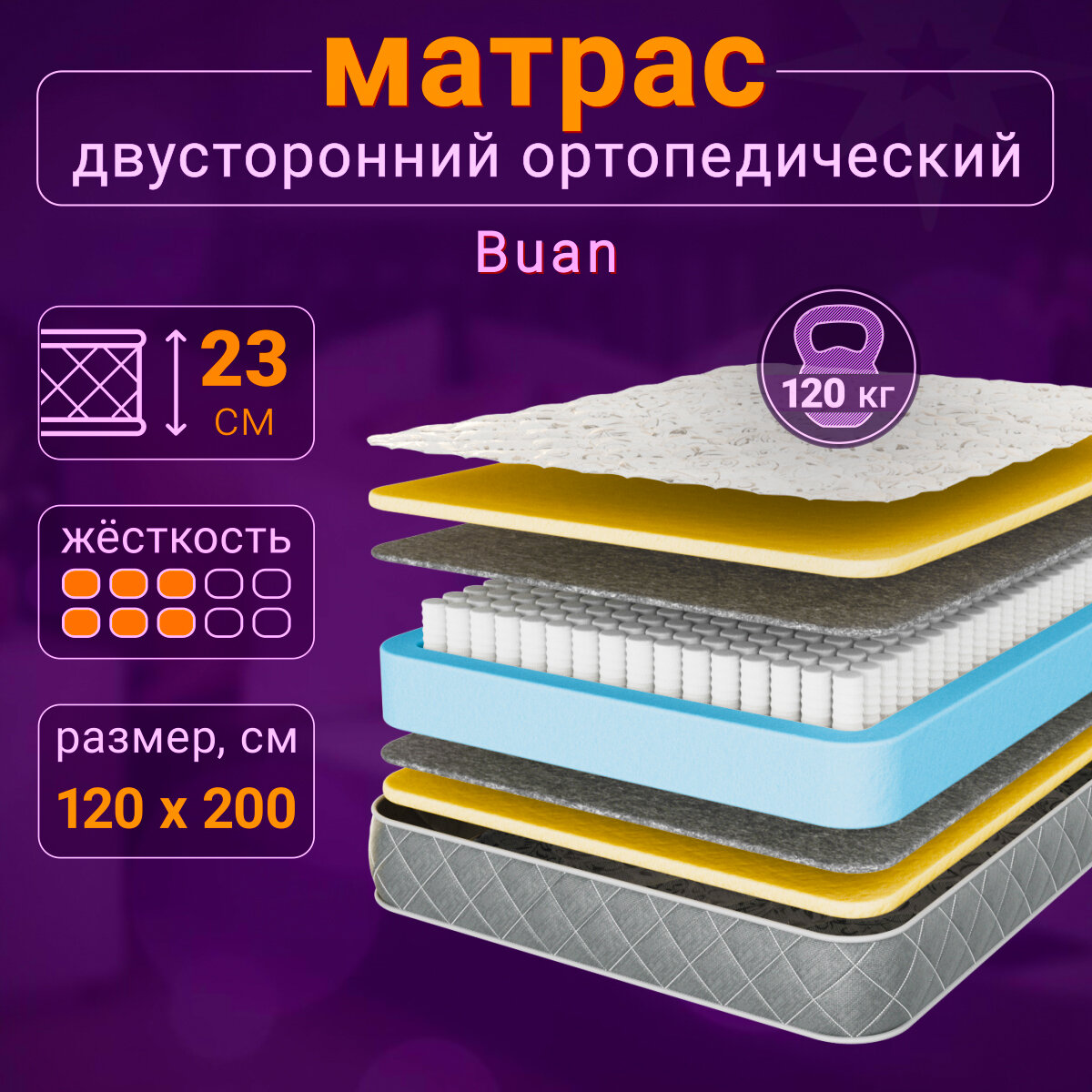 Матрас пружинный независимый Corretto Kamchatka Premium Buan 120х200 см