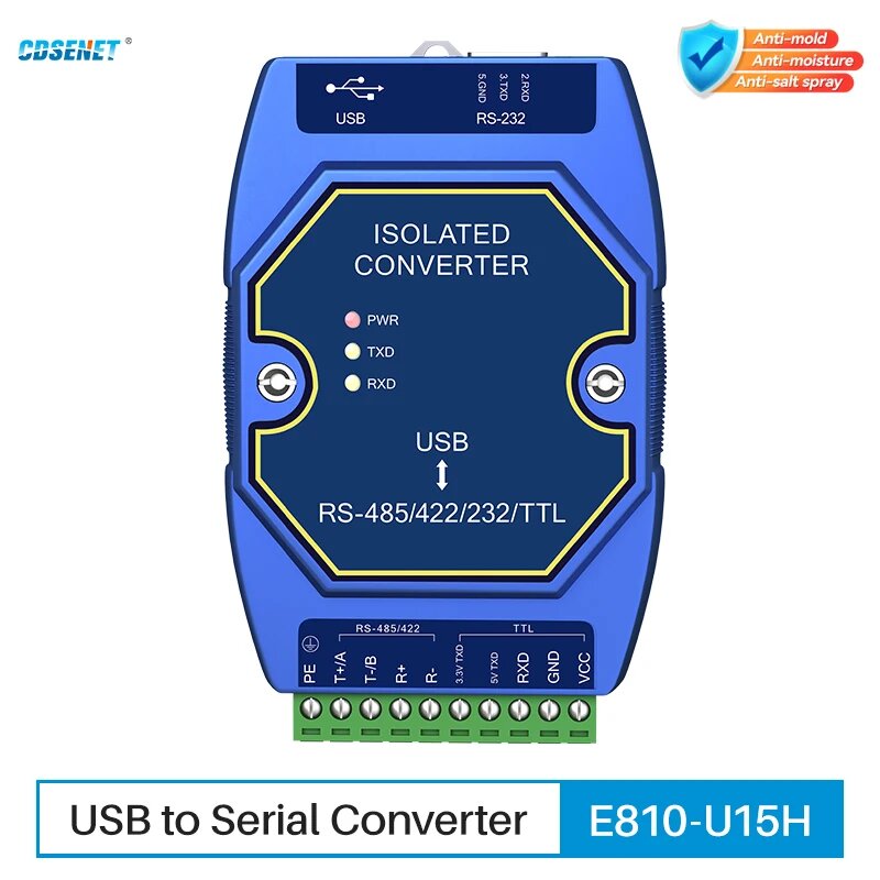 Преобразователь USB в последовательный порт RS485 RS232 RS422 3,3 В/5 В TTL CDSENET E810-U15H Изоляция мощности сигнала промышленного класса