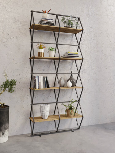 Изображение товара Стеллаж для книг KM LOFT Ромбо черный/дуб вотан лофт для дома в гостинную перегородка