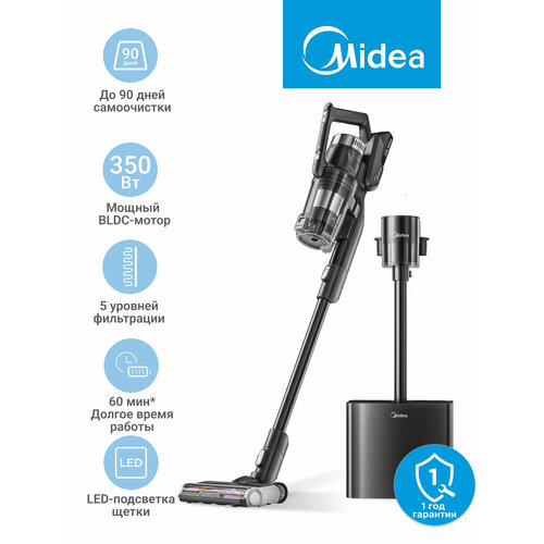 Вертикальный пылесос Midea VSS P8 Plus станция самоочистки 2 насадки 3 режима мощности LED-подсветка HEPA-фильтр черный 37990₽