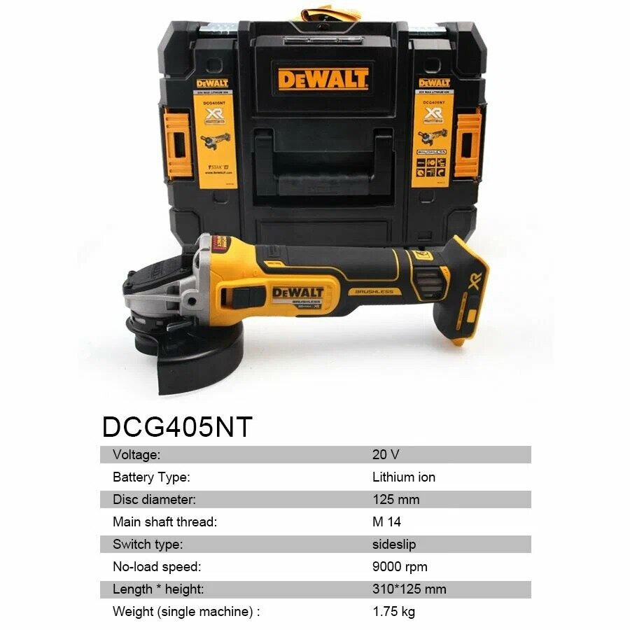 Угловая шлифмашина (болгарка) DeWALT DCG405NT 20В в кейсе, бесщеточная, без АКБ и ЗУ. Оригинал! — фото 1
