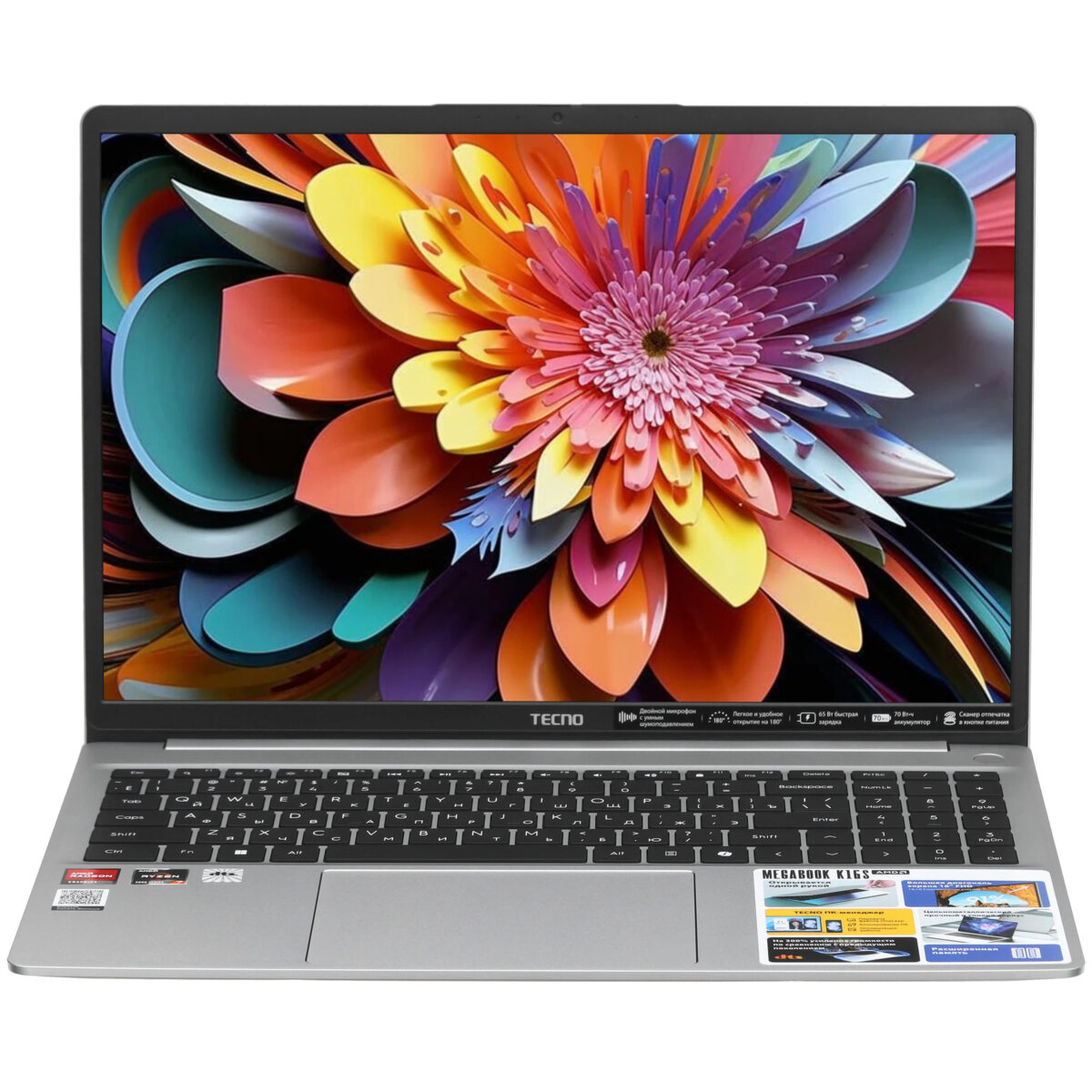 16" Ноутбук Tecno Megabook K16S, AMD Ryzen 7 5800U, DDR4 16ГБ, SSD 1ТБ, AMD Radeon Graphics, Windows 11 Home, Silver