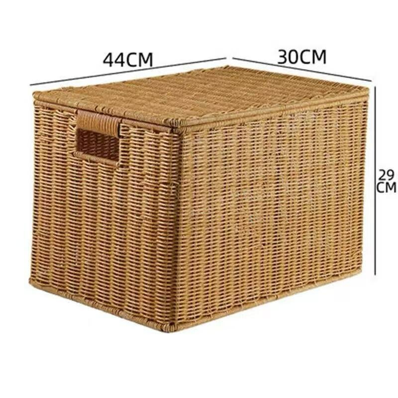Плетеная корзина для хранения с крышкой бежевая 44x30x30 см
