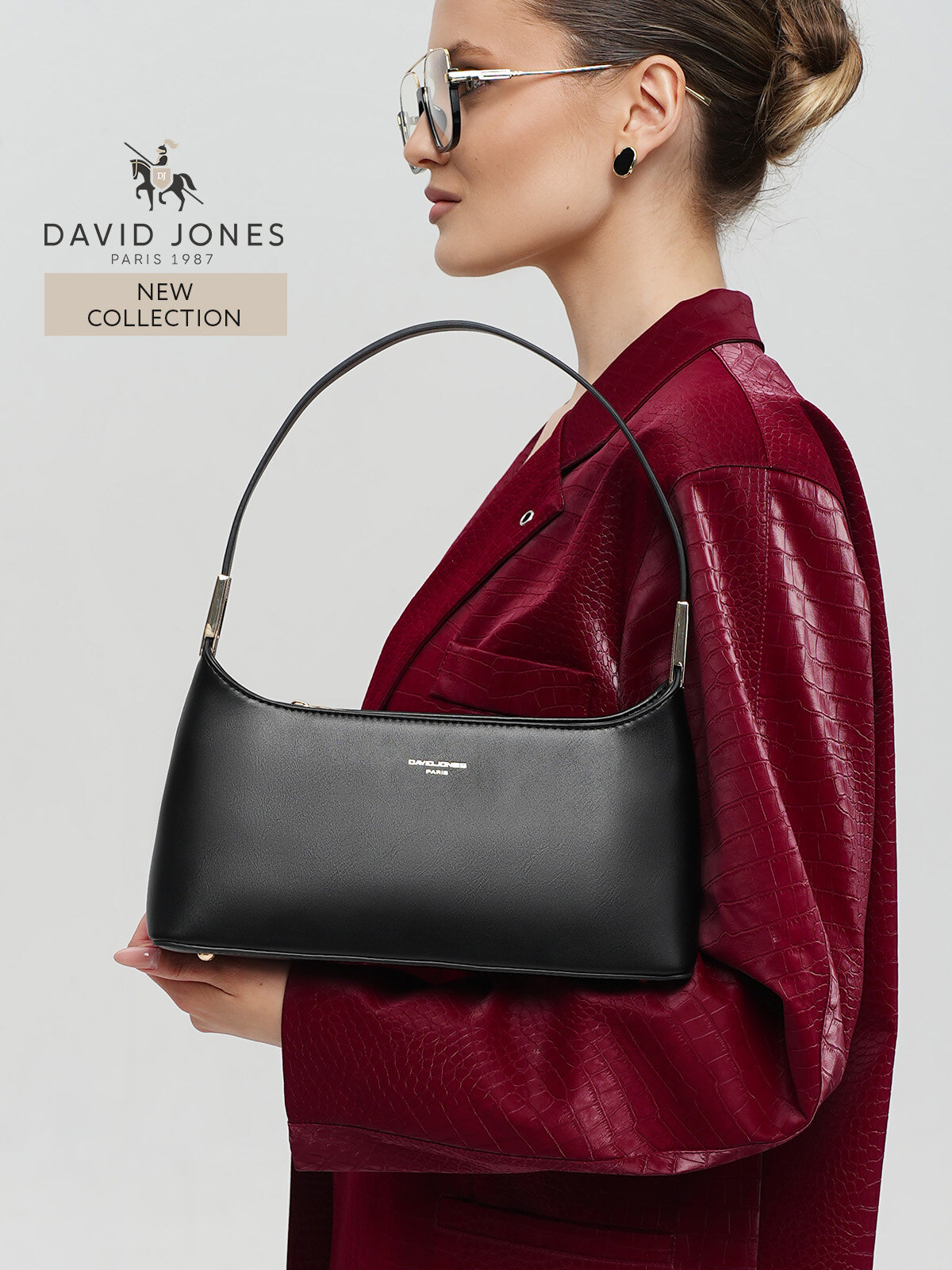 Сумка кросс-боди DAVID JONES, фактура гладкая, черный — фото 1