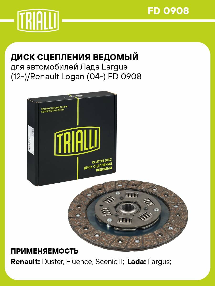 Диск сцепления ведомый для автомобилей Лада Largus (12-)/Renault Logan (04-) FD 0908 TRIALLI