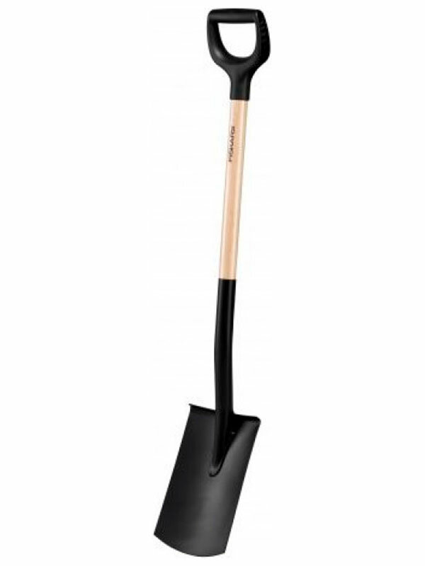 Лопата штыковая Fiskars с закругленным лезвием и деревянным черенком (1066722)