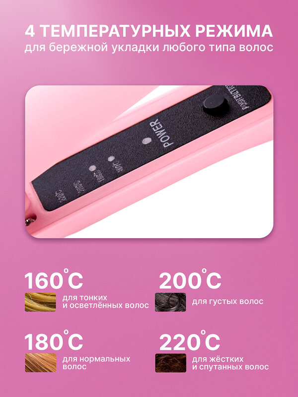 Плойка MINO-MN-8815, керамическое покрытие, 4 температурных режима, мощность 220Вт — фото 1