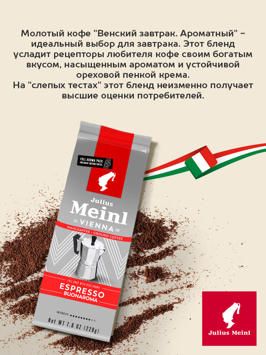 Кофе молотый Julius Meinl Венский завтрак Ароматный, 220 г, средней обжарки — фото 1