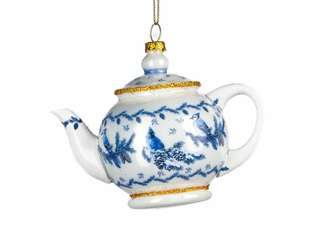 Ёлочная игрушка, стекло, белый с синим, 12 см, Goodwill