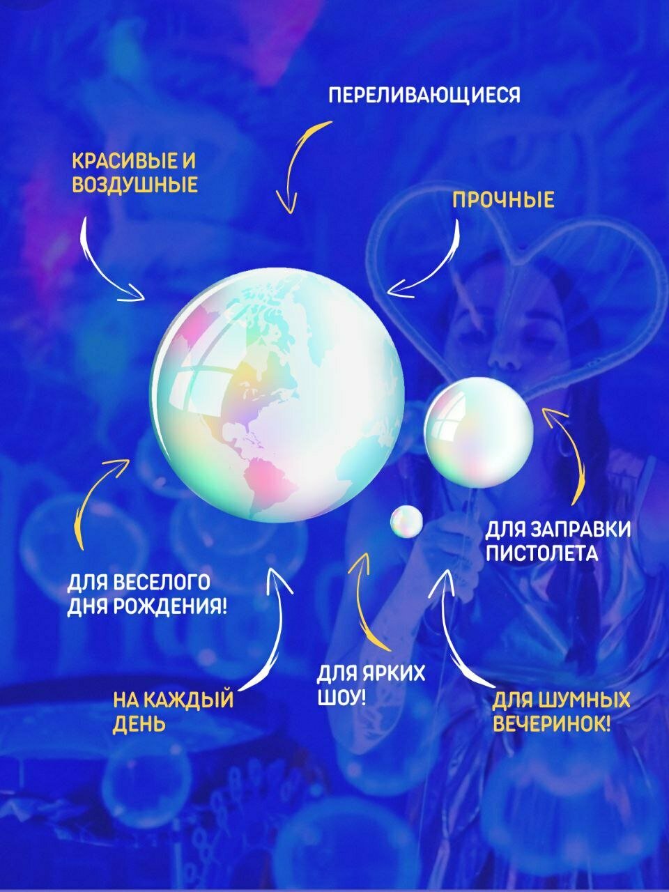 Раствор для мыльных пузырей 5000 мл. Жидкость 5 литров для пистолета, генератора, ракеток, шоу мыльных пузырей — фото 1