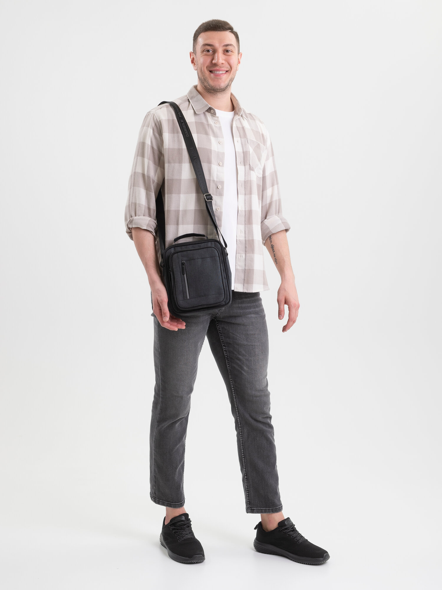 Сумка барсетка Daniele Patrici, фактура матовая, серый деним — фото 1