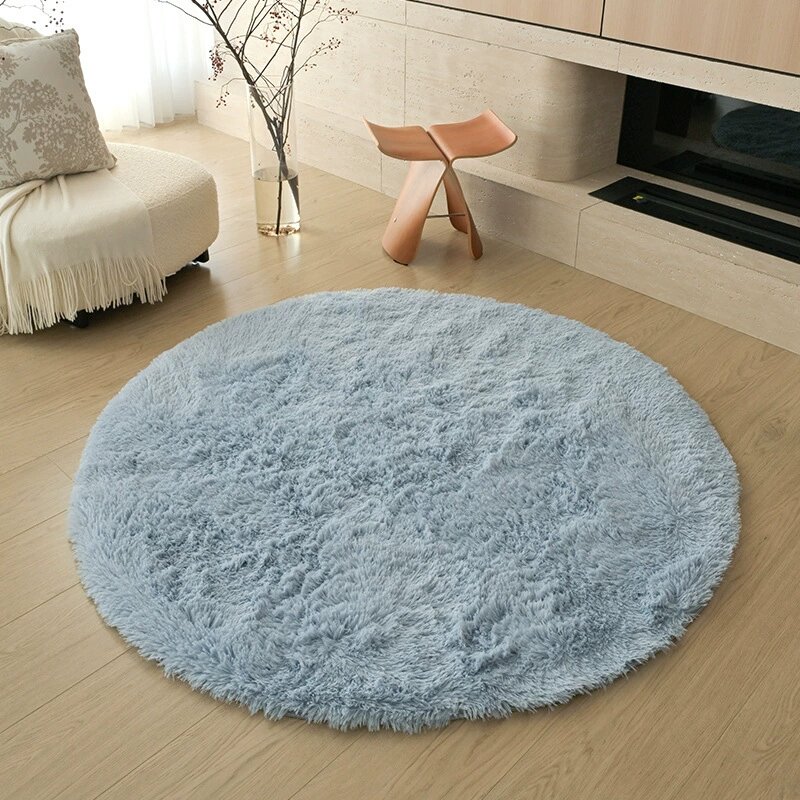 Ковер "Fluffy Crazy Circle Powder", плюшевый, круглый, противоскользящий, синий
