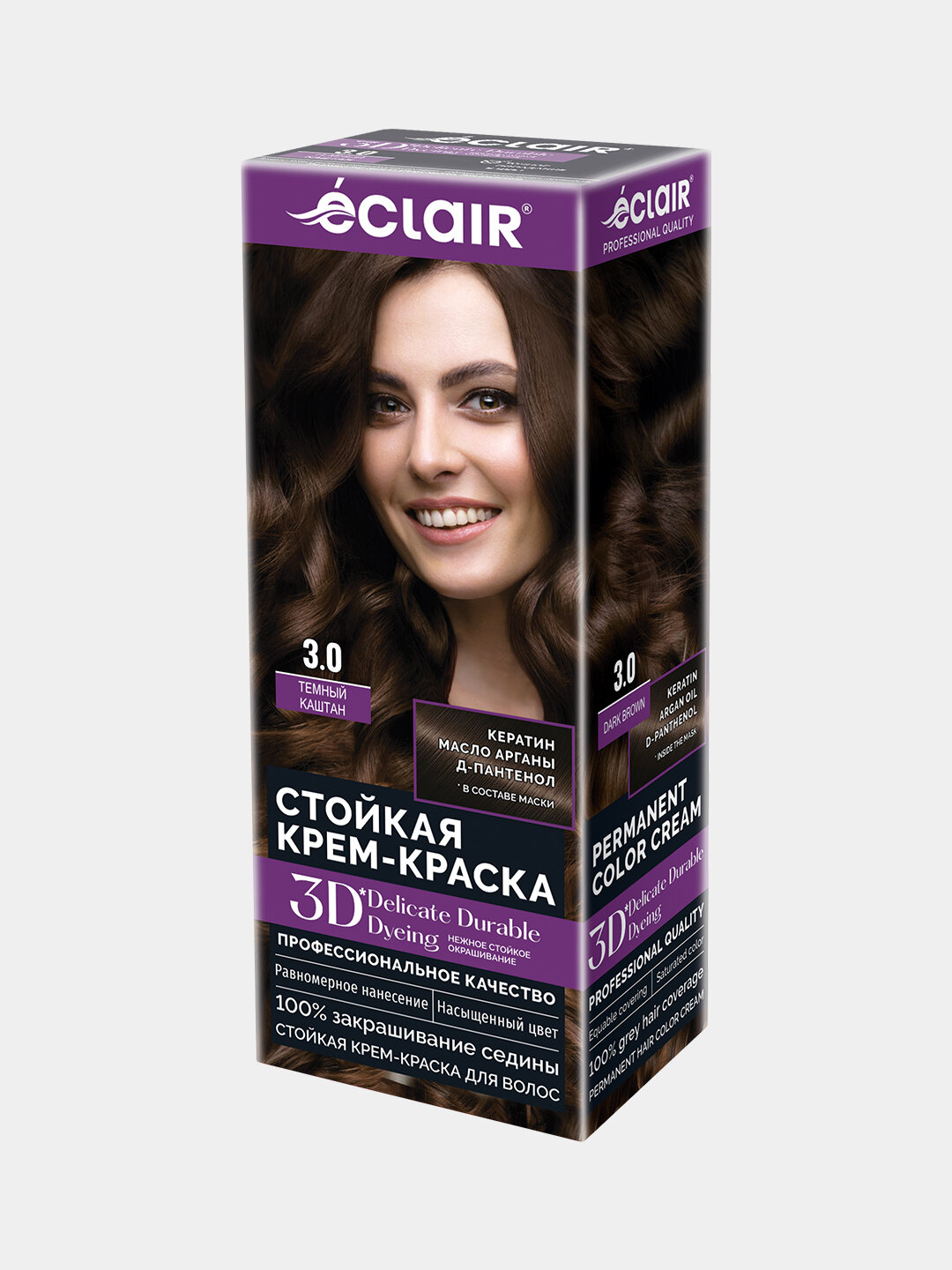 Крем-краска Eclair "3D Темный каштан", окрашивание седых волос, 100 мл
