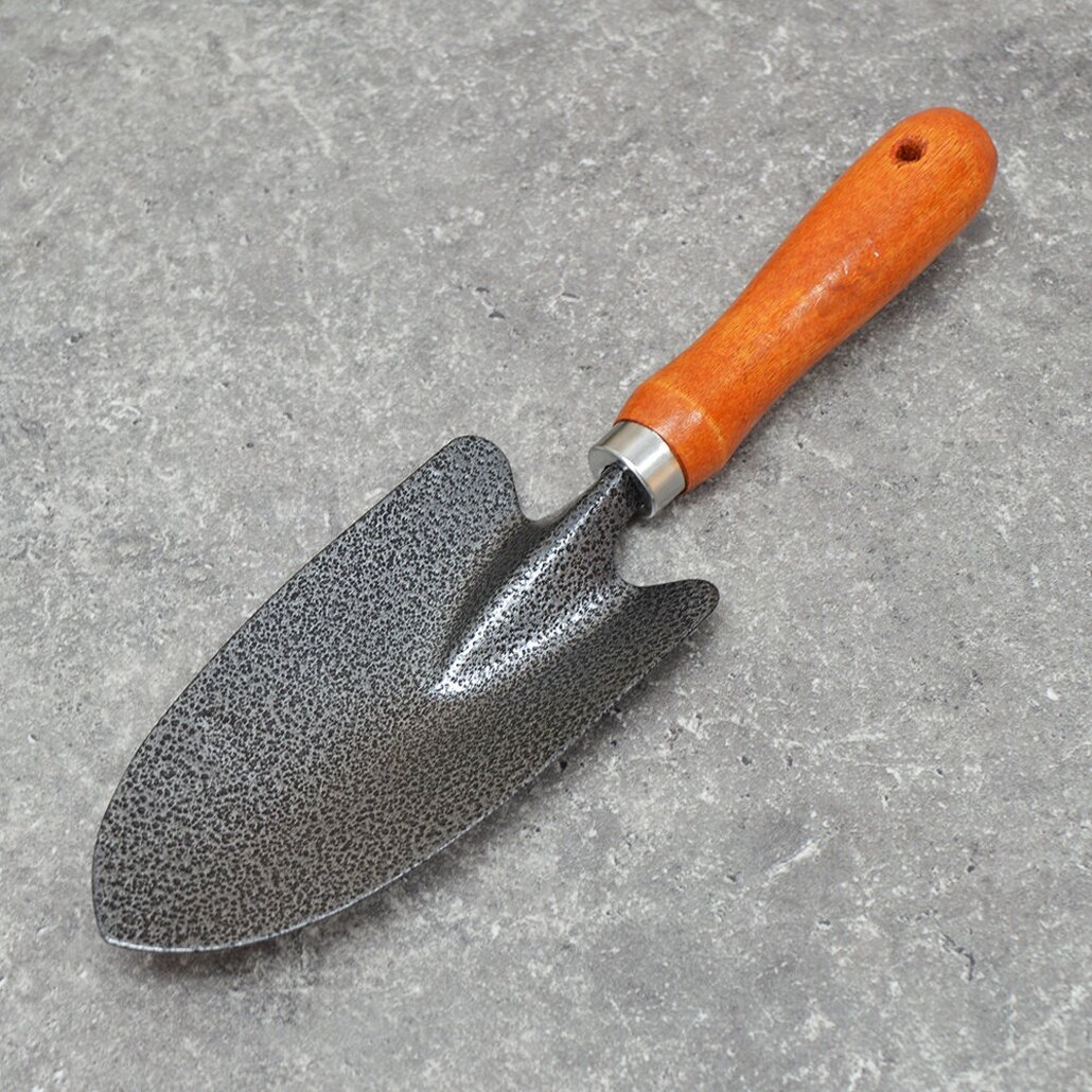 Совок садовый узкий с деревянной ручкой металл 24 см удобный захват