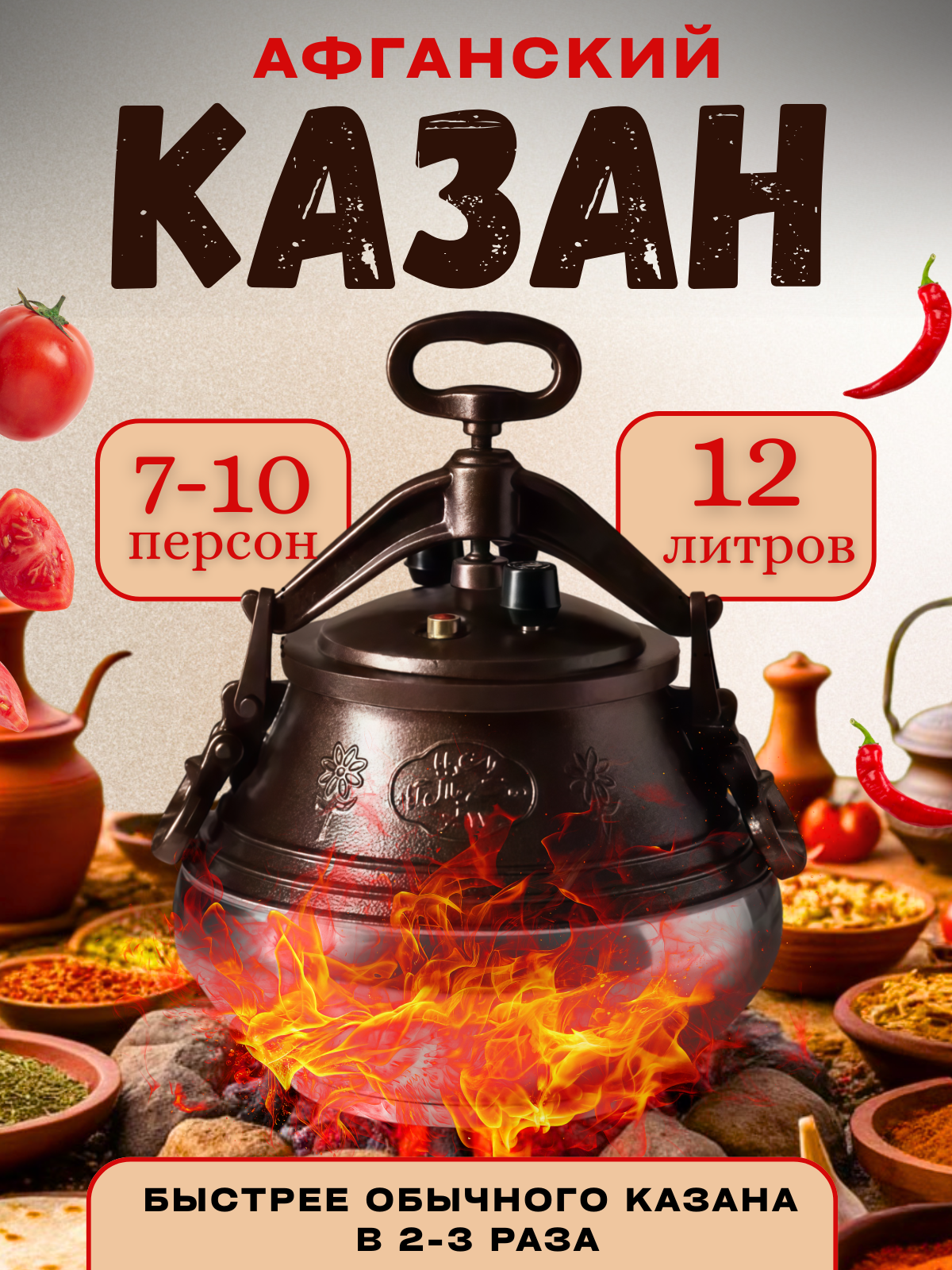 Афганский казан скороварка с крышкой 5 литров