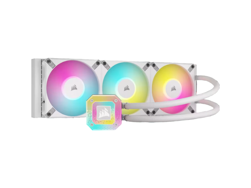 Система жидкостного охлаждения система жидкостного охлаждения/ Water Cooling System iCUE H150i ELITE CAPELLIX XT (360mm, White, RGB/ Fans: 3x120mm, 65.57CFM, 37dBA, 2100RPM/Rad thickness 27mm/ S: 1851, 1700, 1200, 115X, AM5, AM4)