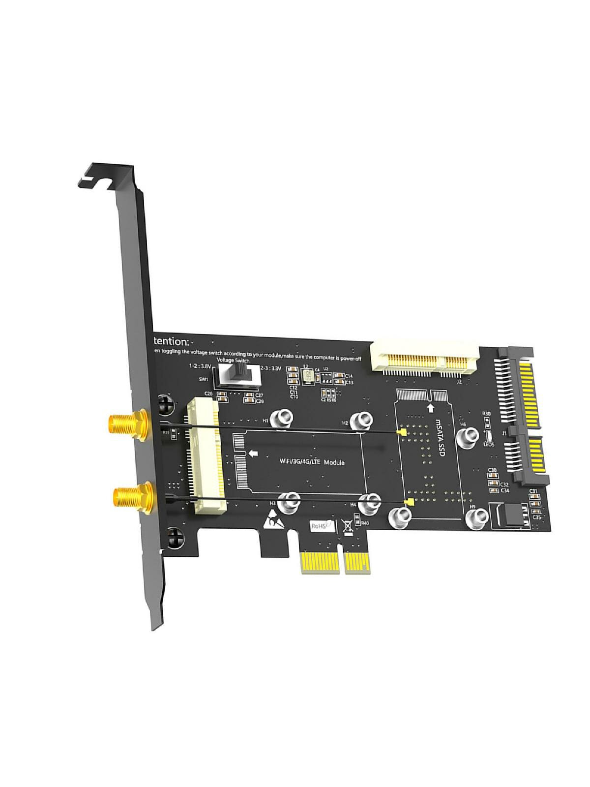 in1 Mini PCIE to PCIE 1x MSATA to SATA3 Adapter with Card Slot