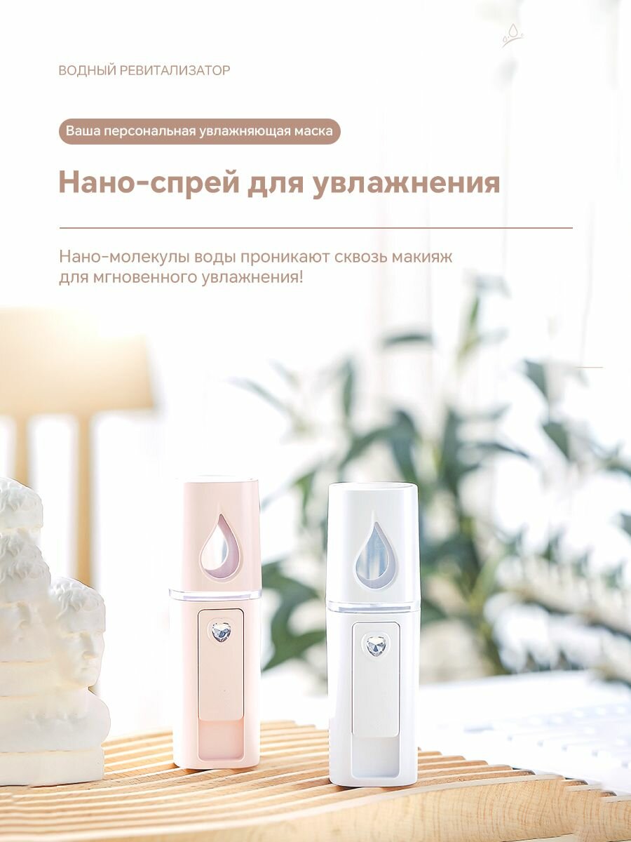 Портативный Нано-Увлажнитель для Лица с Зеркалом Уход + Макияж 60 мин работы USB Ночник Ароматерапия