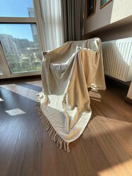 Плед-покрывало , бежевый -MUSCARI- с бахромой, 150*200, Индия