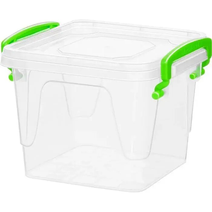 Контейнер «Fresh Box» 37 л квадратный герметичный прозрачный корпус зеленые ручки