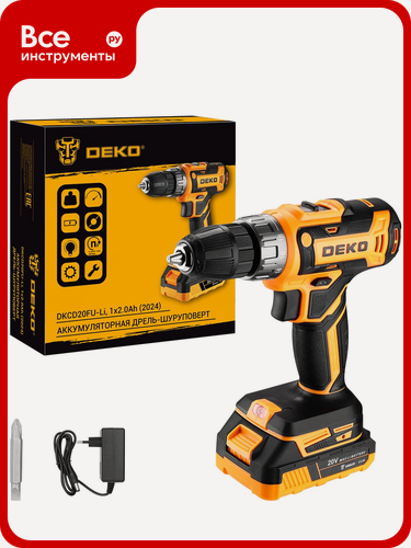 Изображение товара Аккумуляторная дрель-шуруповерт DEKO DKCD20FU-Li, 20 В, 1x2.0 Ач, зарядное устройство (2024) 063-4149