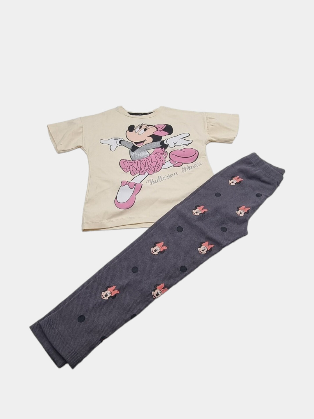 Костюм спортивный  Комплект Микки "Минни Балерина", футболка и леггинсы Disney, для девочки, размер 128, серый/молочный — фото 1