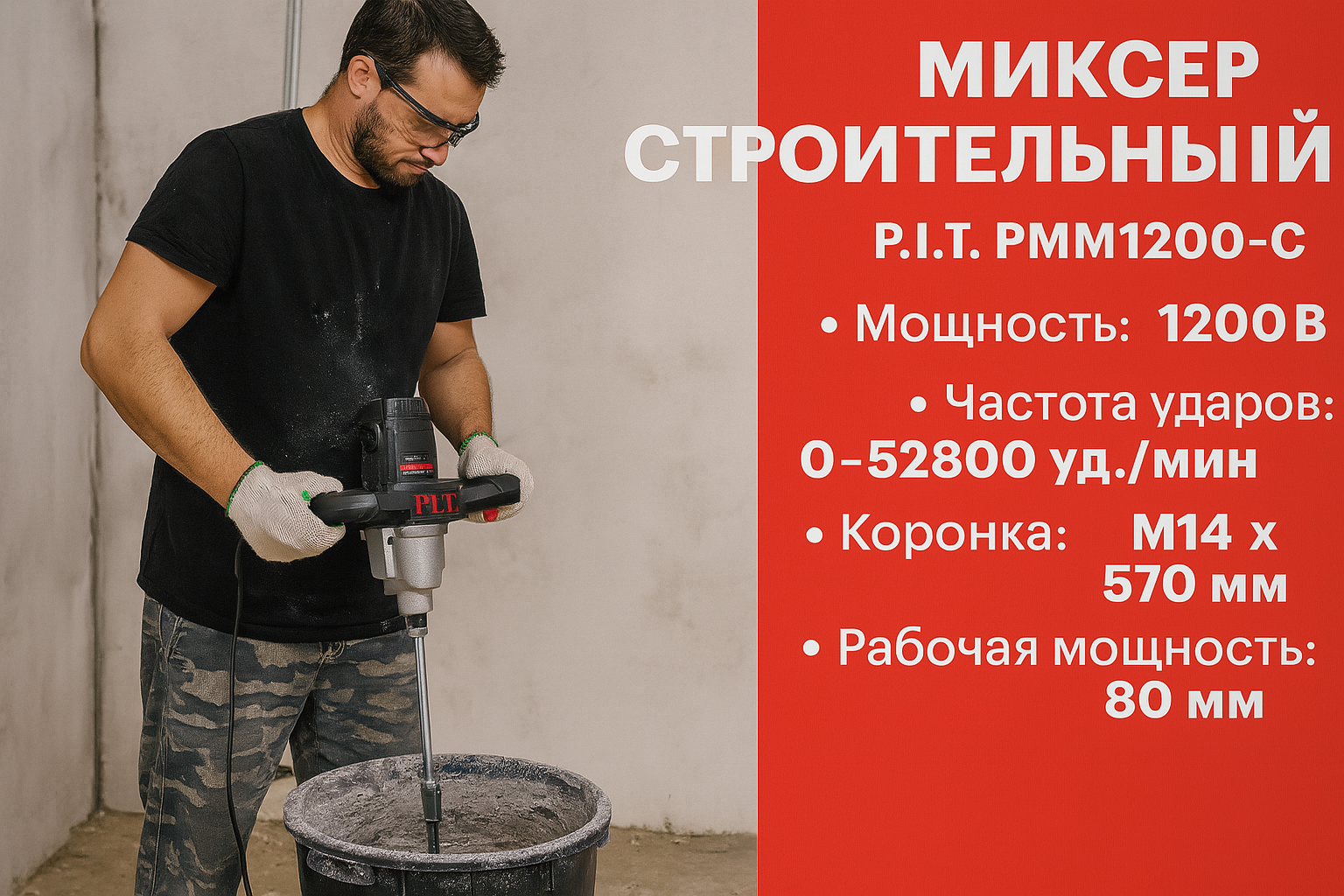Сетевой миксер P.I.T. 1400 Вт, 0-500/0-700об/мин, рег. оборотов, венчик 120 мм PHM150-C
