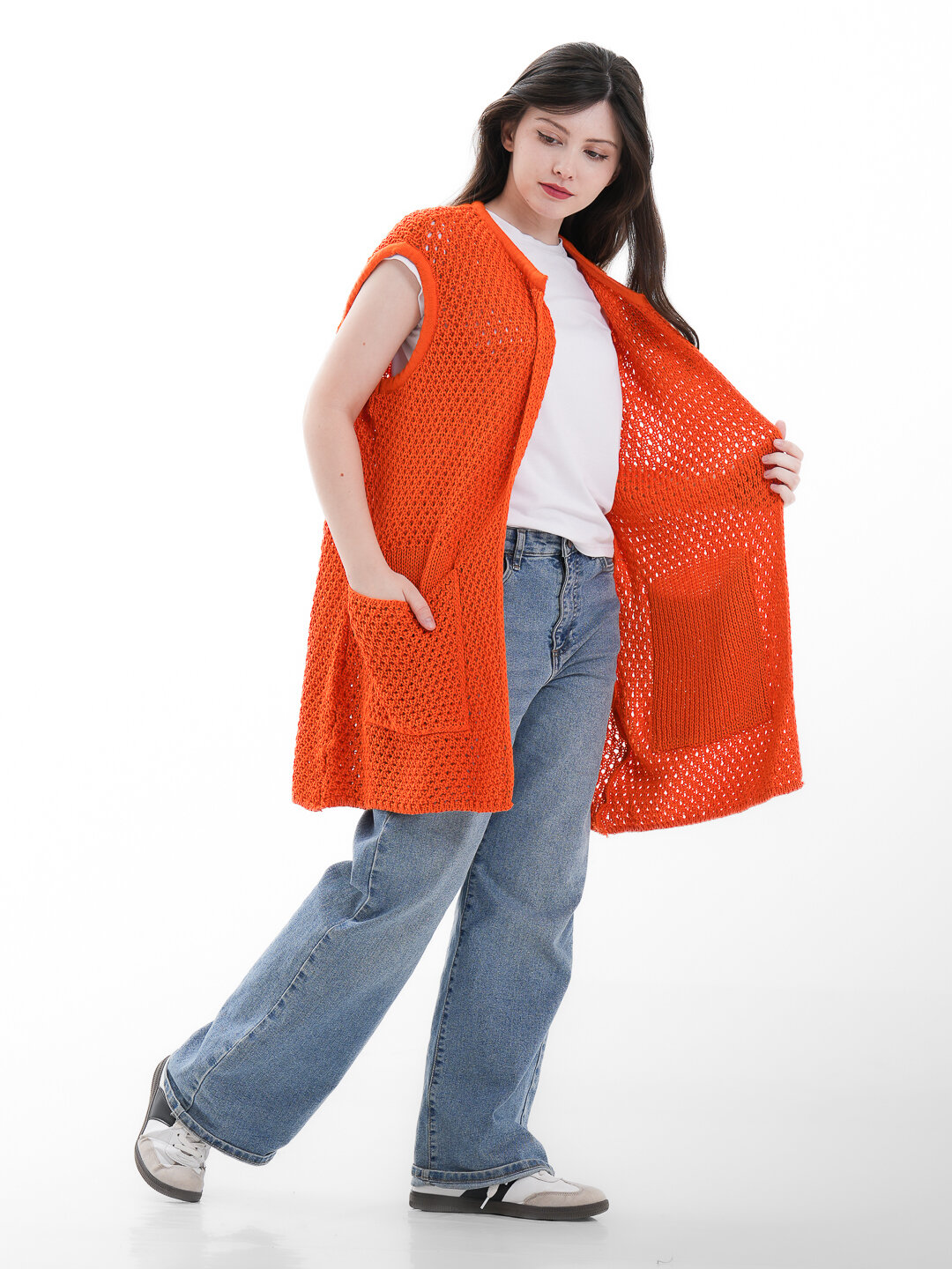 Кардиган Didov TRIKO 2447, размер oversize, оранжевый — фото 1
