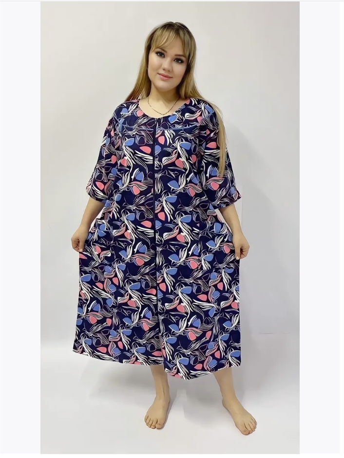 Халат ЛАРИТА размер 54 голубой синий розовый