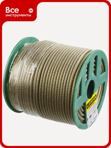Изображение товара Стальной трос в полимерной оболочке STAYER d=5 мм, L=100 м 30410-50, для организации подвесок