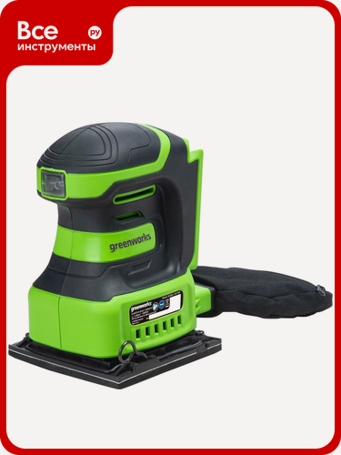 Изображение товара Аккумуляторная плоскошлифовальная машина GreenWorks, вибрационная, щеточный двигатель, Li‑Ion, бытовой уровень