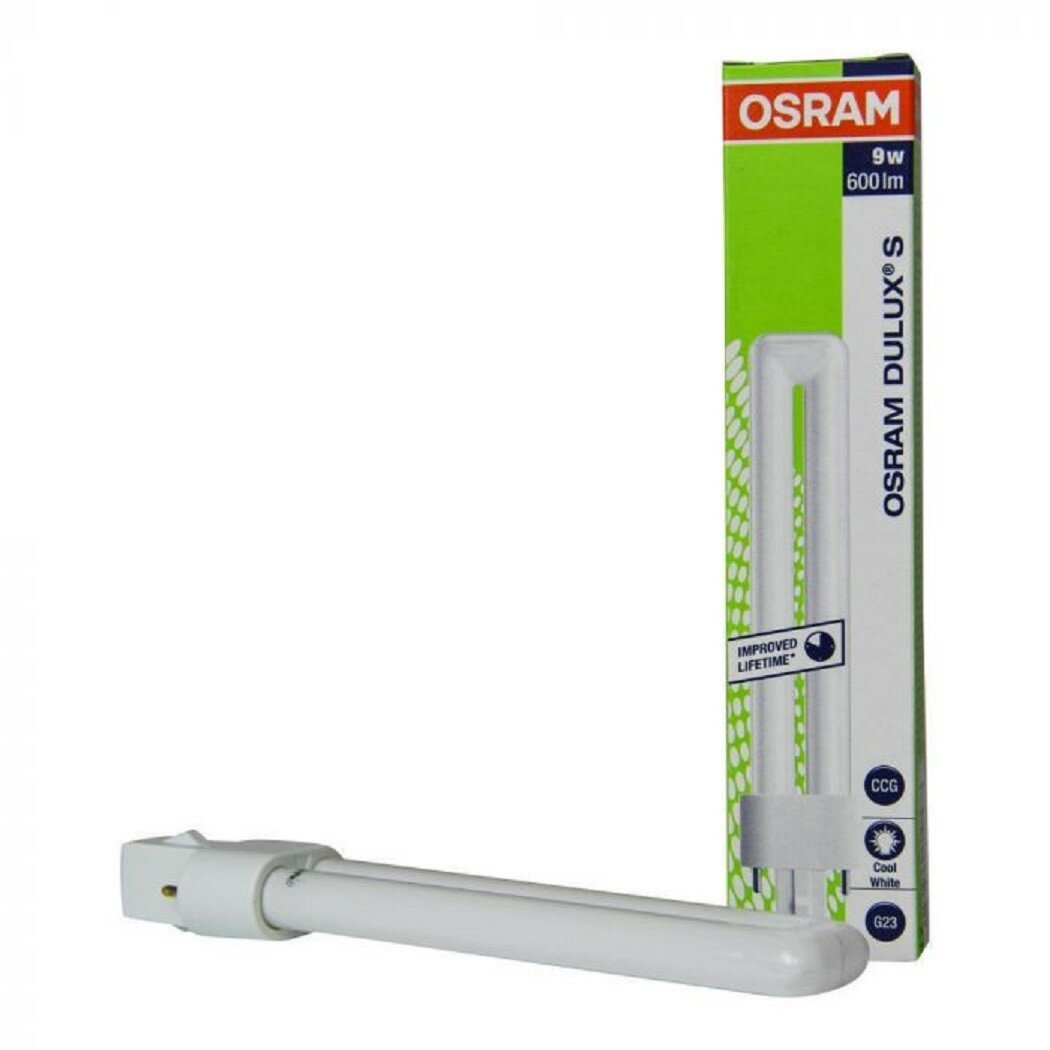Компактная люминесцентная лампа OSRAM DULUX S 9Вт 2700К G23 9W/827 10x1 4099854123504