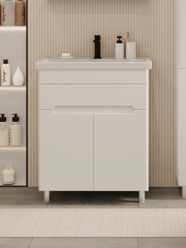 Изображение товара Тумба напольная Vannika Bliss 70 с раковиной Фостер 70 для ванной комнаты, белая