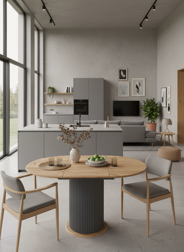 Изображение товара Стол кухонный обеденный раздвижной, 100 (139)х100 см, на 6 персон, Оникс Серый/Дуб Тортуга