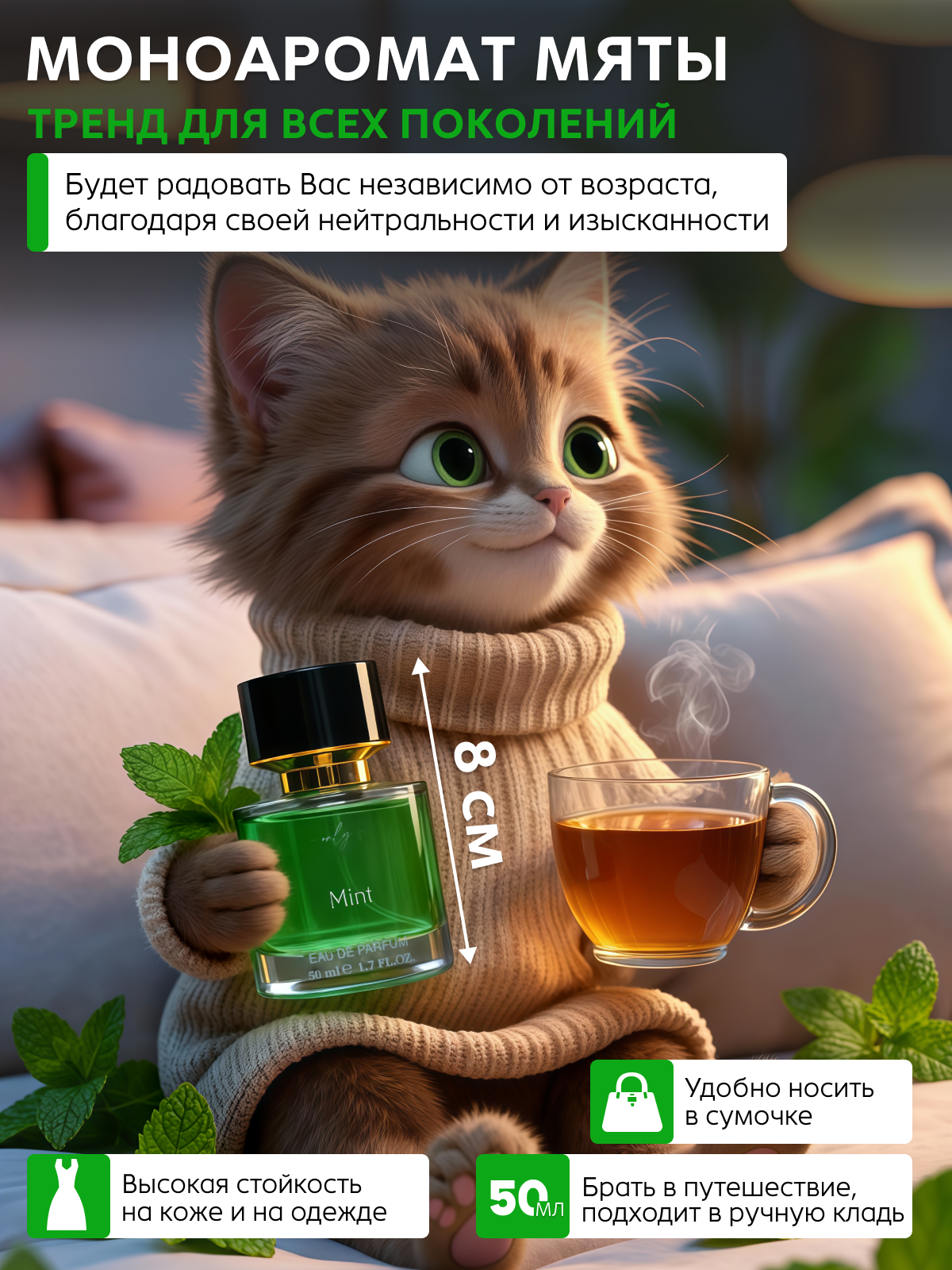 Духи Мята 50 мл арабские стойкие моноаромат — фото 1