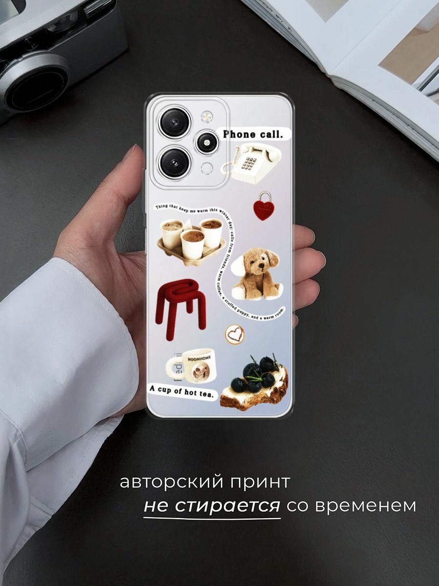Чехол на Xiaomi Redmi 12 / Сяоми Редми 12 с принтом "Phone call", прозрачный — фото 1