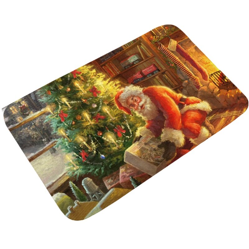 Новогодний коврик с санта-клаусом фланелевый впитывающий и противоскользящий для спальни ванной комнаты кухни входа стиль б 40x60