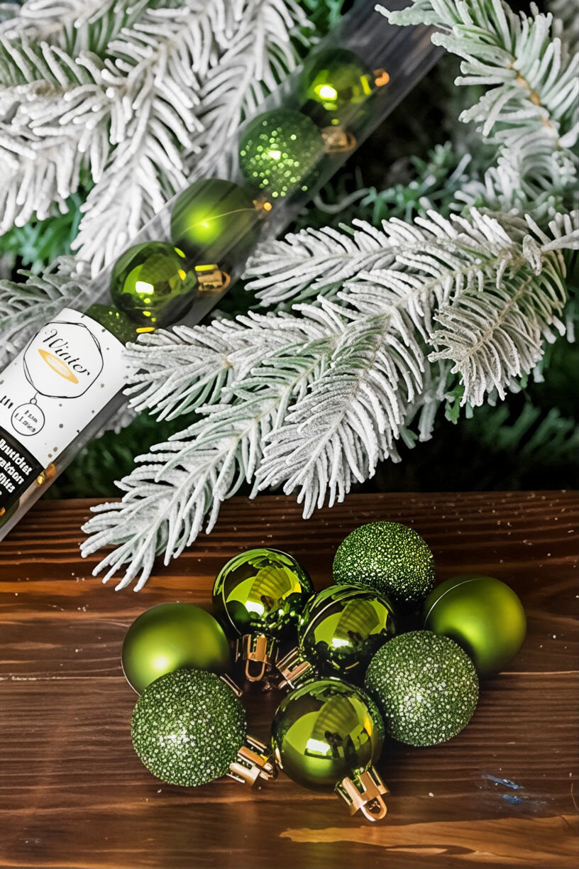 Набор пластиковых шаров миниатюрные (глянцевые, матовые с глиттером), цвет: зеленый, 3 см, упаковка 14 шт, Winter Deco 020467