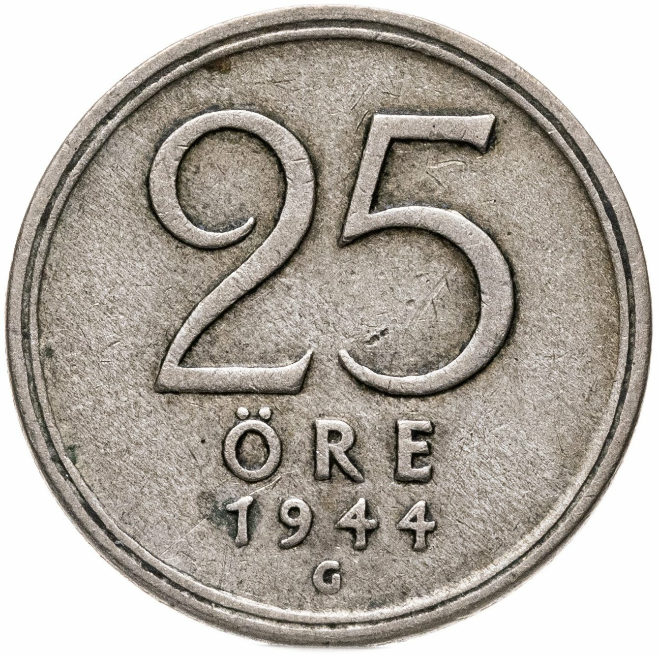 Швеция 25 эре ore 1944, Серебро 400, в сохранности XF
