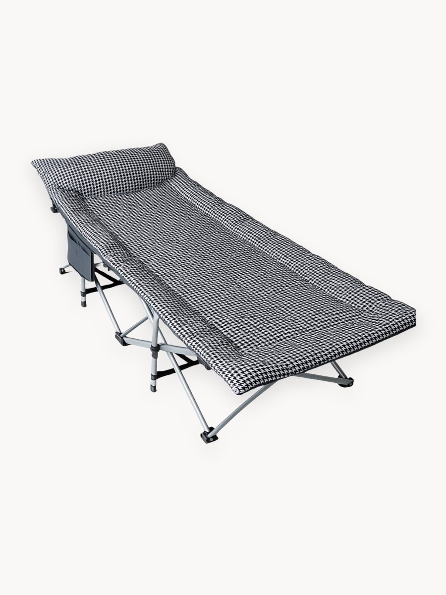 Раскладушка с матрасом взрослая для сна Noir шезлонг туристический 182 см, кровать трансформер металлическая, Ами Мебель