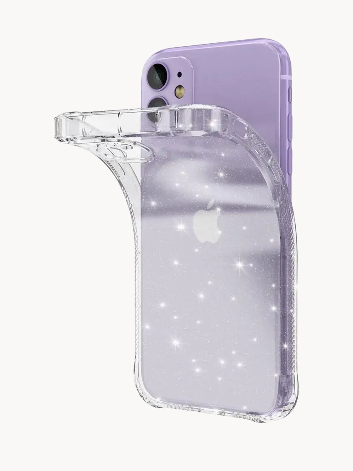 Чехол на Айфон с усиленными углами и с ребристыми гранями / Накладка на iPhone 11, прозрачный блестящий