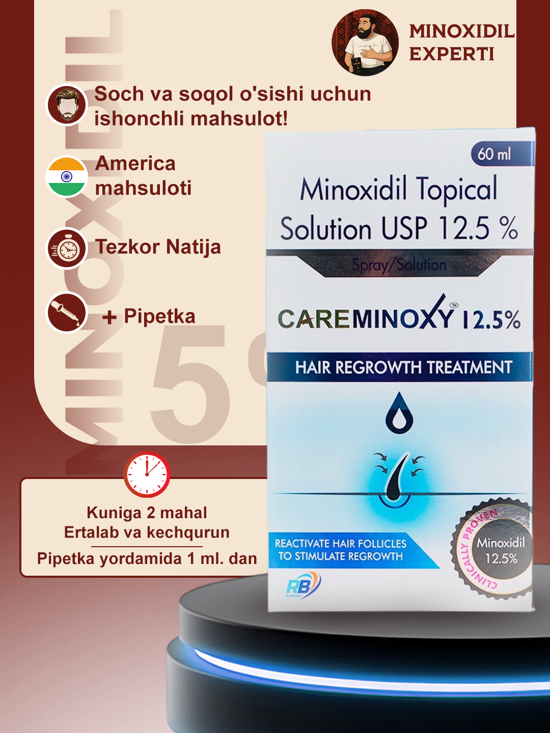 Миноксидил Киркланд 12.% для роста волос и бороды, Minoxidil Kirkland 12.5% + мезороллер , Миноксидил 12.5%