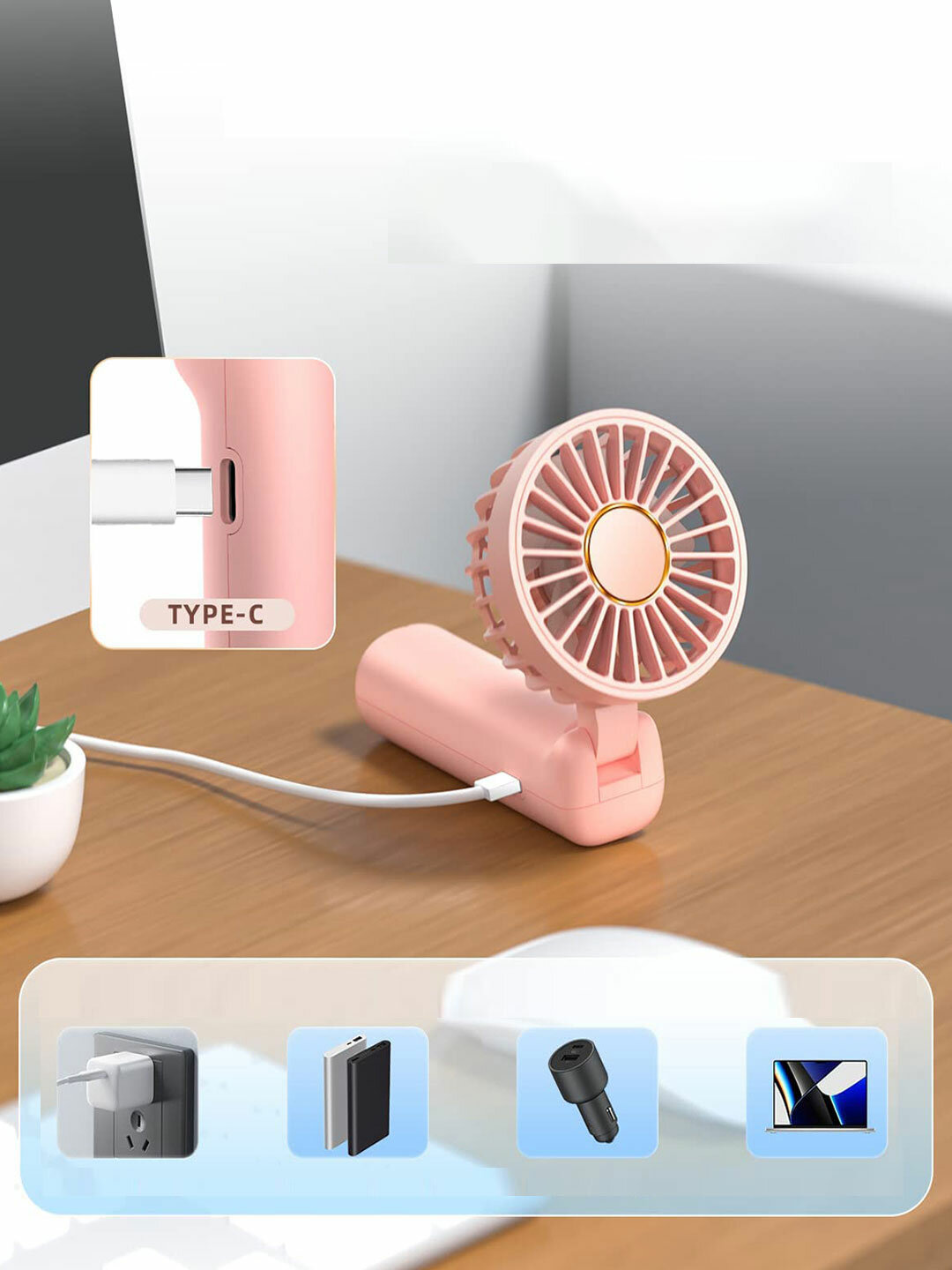 Ручной вентилятор Coolpaq M20, складной, напольный, USB-зарядка, 3 скорости — фото 1