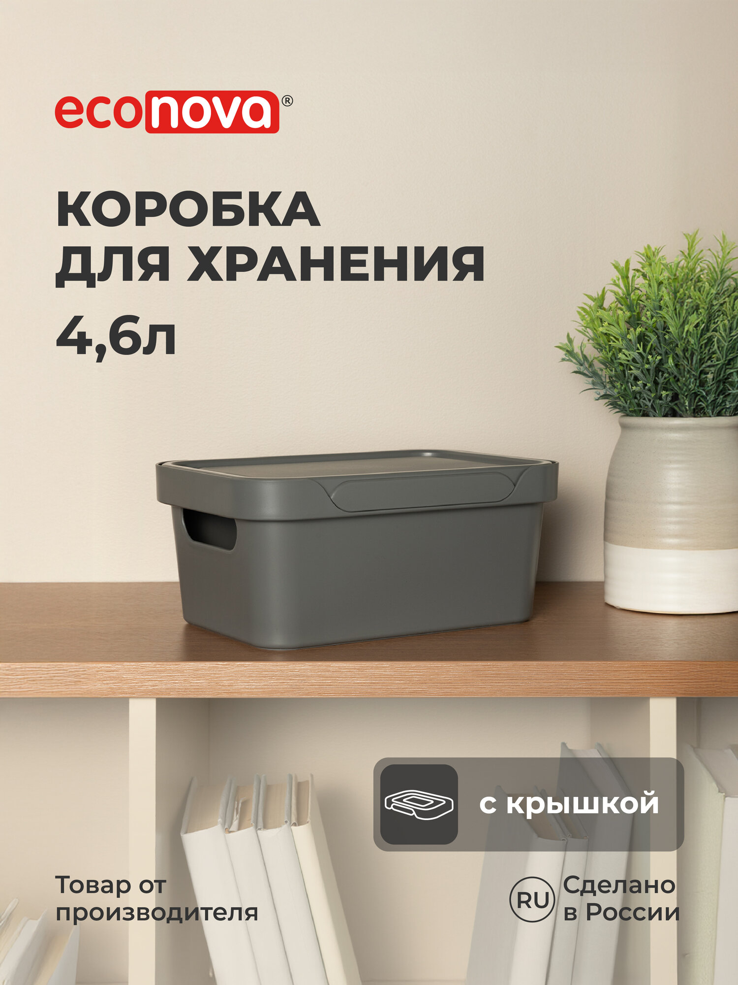 Коробка Econova с крышкой LUXE 4.6л серый