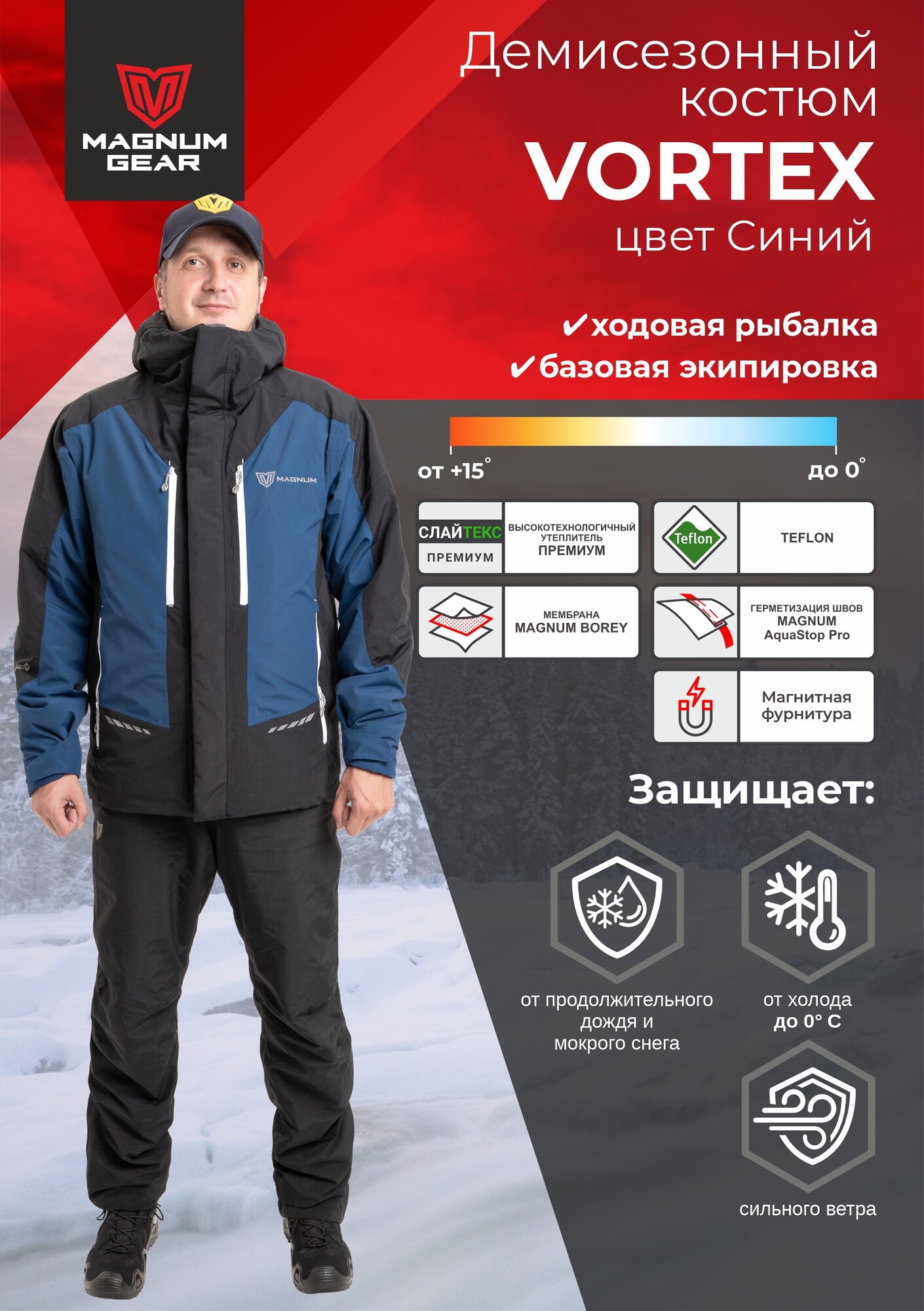 Костюм демисезонный VORTEX с полукомбинезоном мужской для рыбалки мембранный