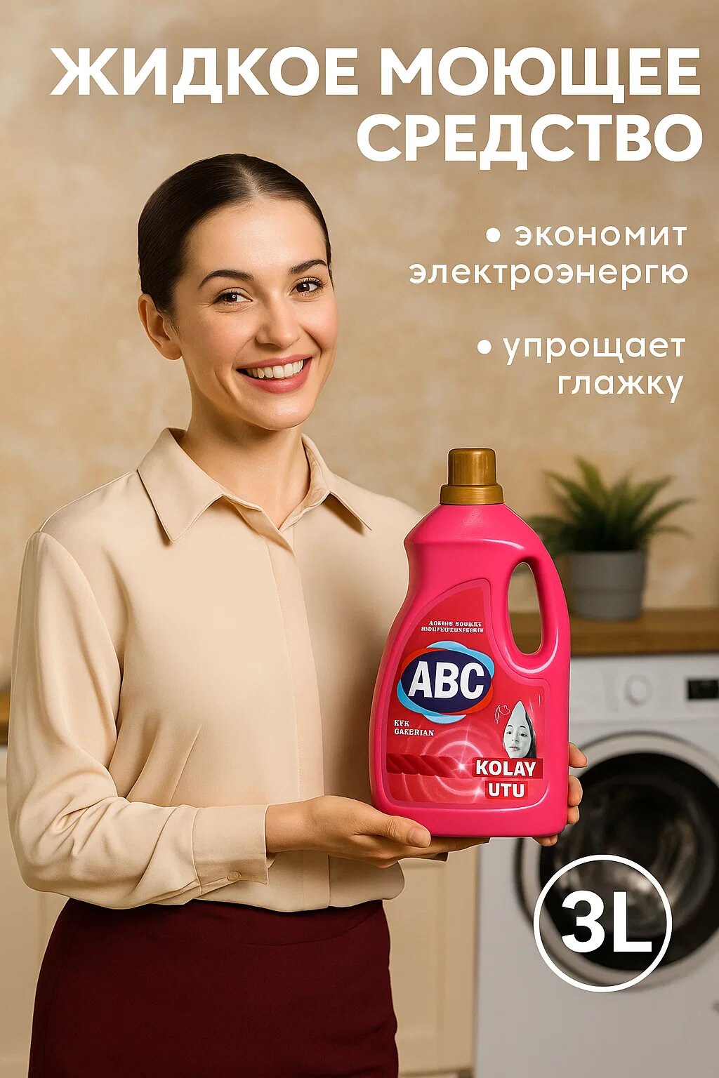 ABC Kolay Ütü – Жидкое моющее средство для стирки, 3 л. Легкое глажение и свежесть одежды