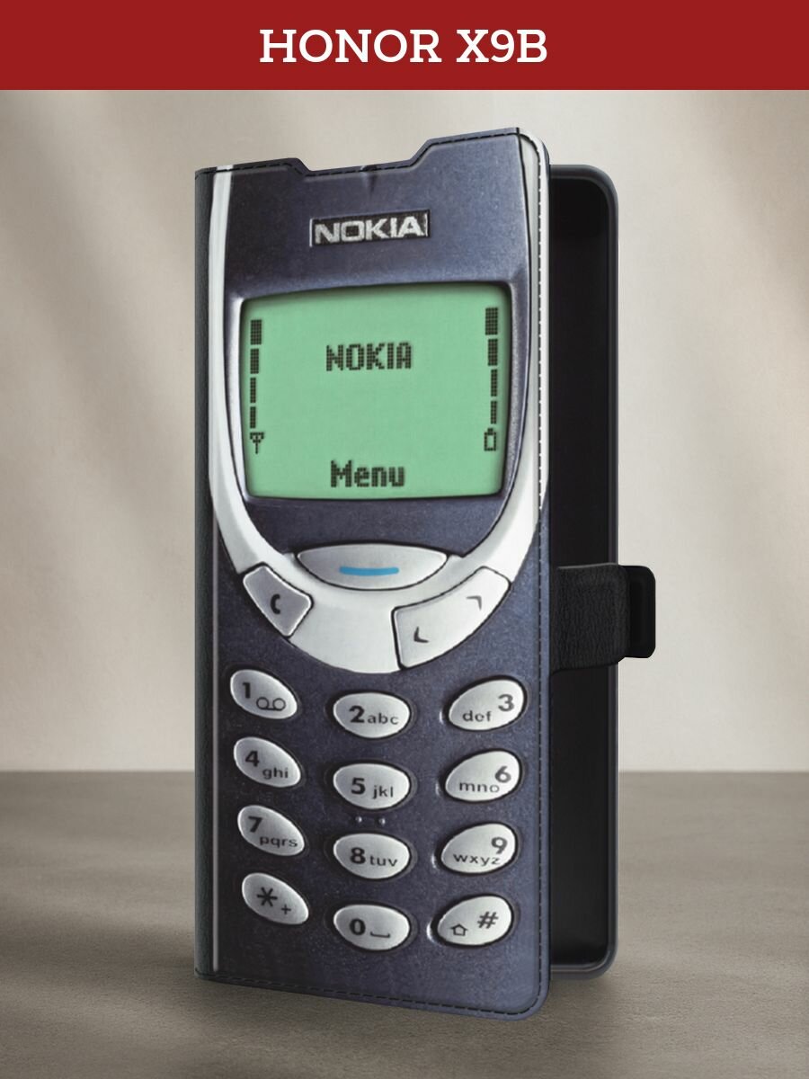 Чехол-книжка на Honor X9B / Хонор X9B с принтом Нокия, черный